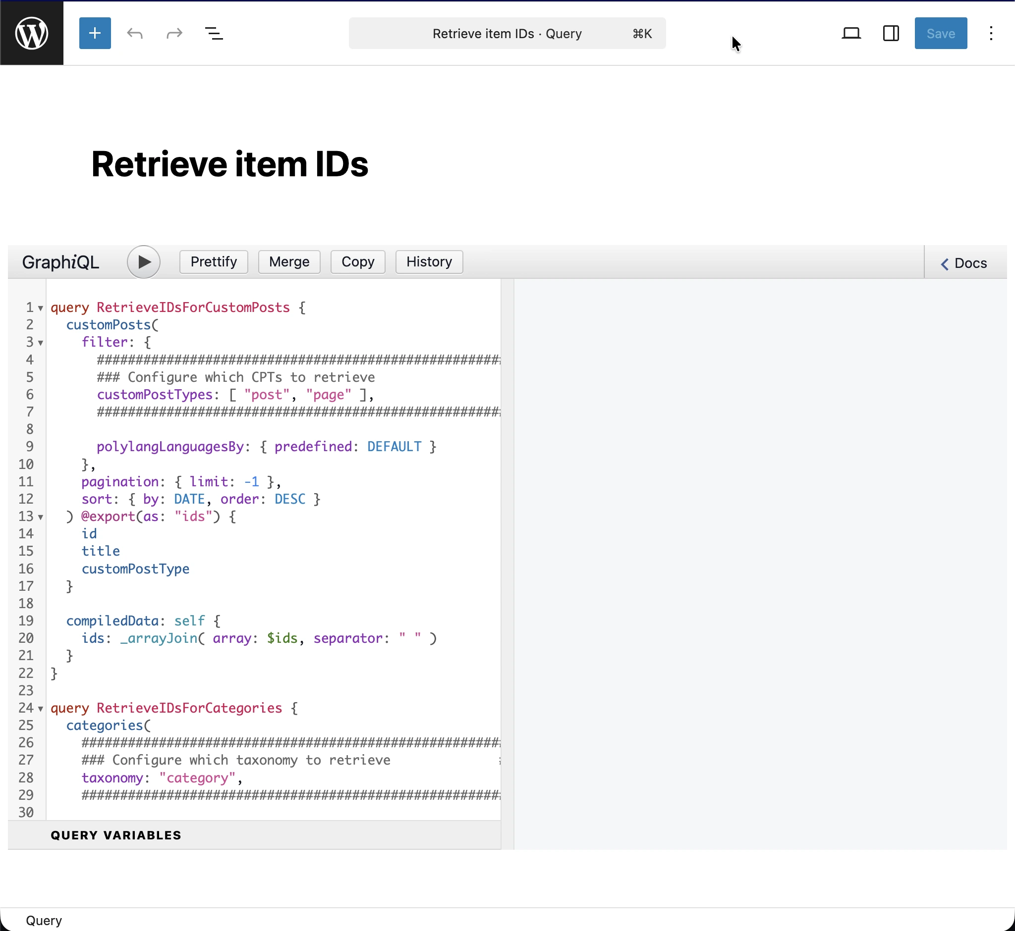 创建 'Retrieve item IDs' query