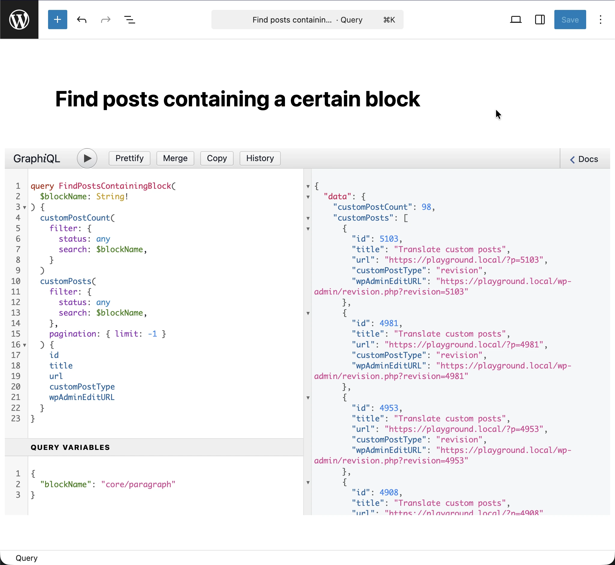 执行 GraphQL query
